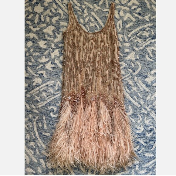 J. Mendel Dress Designer Beaded Cocktail Feather Vintage Size Small 0 2 4 XS - Picture 2 of 13